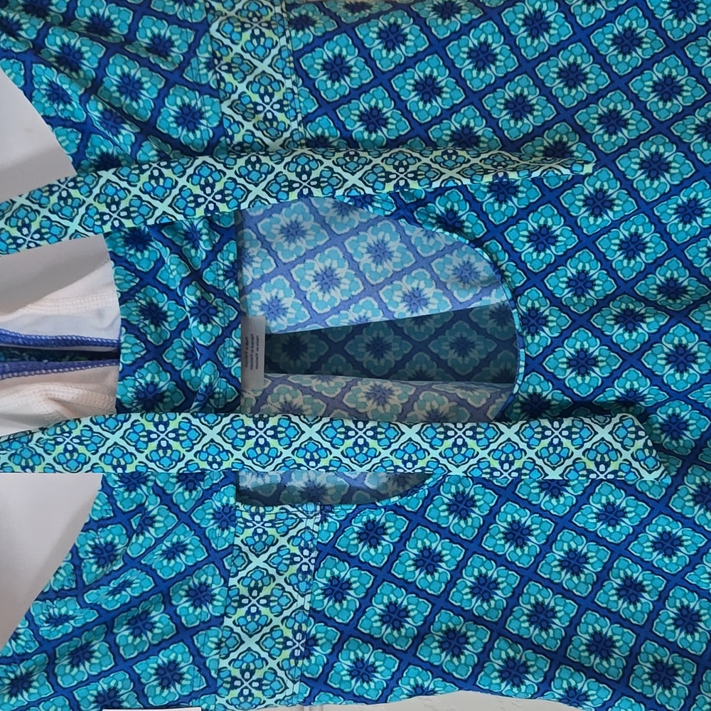 NWT Motherhood Maternity Blue Patterned Halter One-Piece Swimsuit - Picture 5 of 9